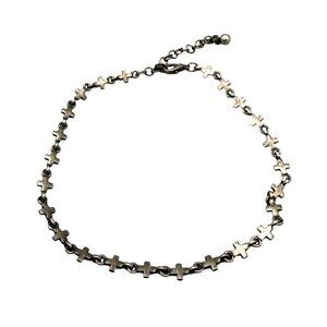 Vintage Cross Link Chain Choker Necklace or bracelet Religious Silver Tone